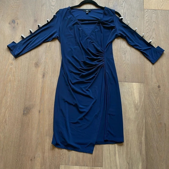 JBS Navy Blue Embellish Rhinestones Dress Size Small - Picture 1 of 9